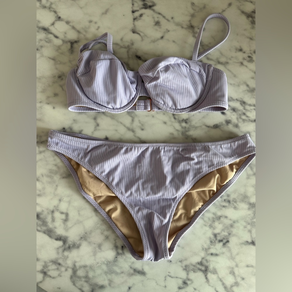 Women's Ribbed Underwire Bikini Top and Bottoms Lavender